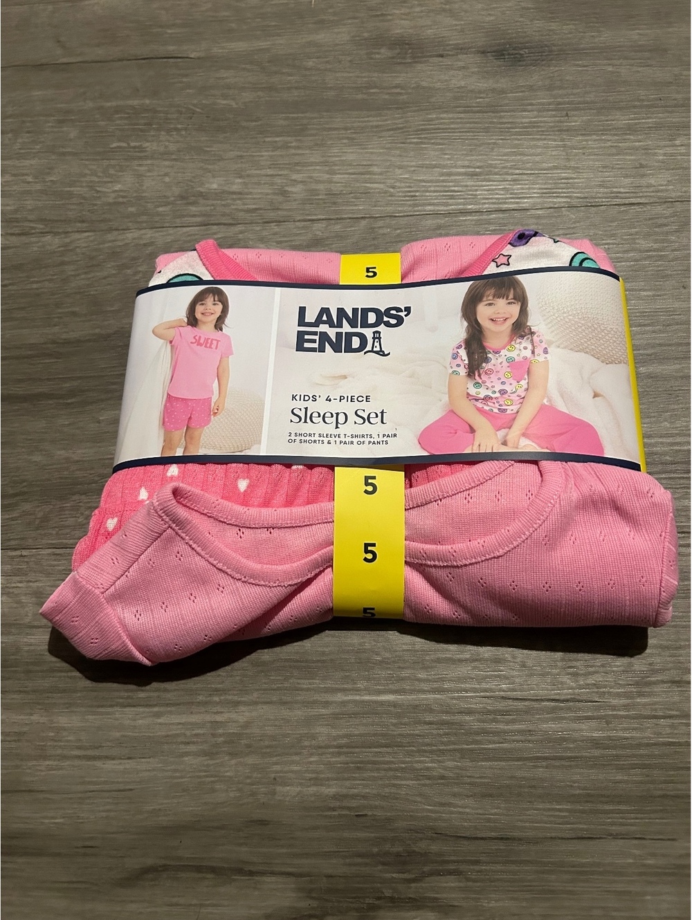 Lands’ End Girls Size 5 Pink 4 Piece Pajama Sleep Set